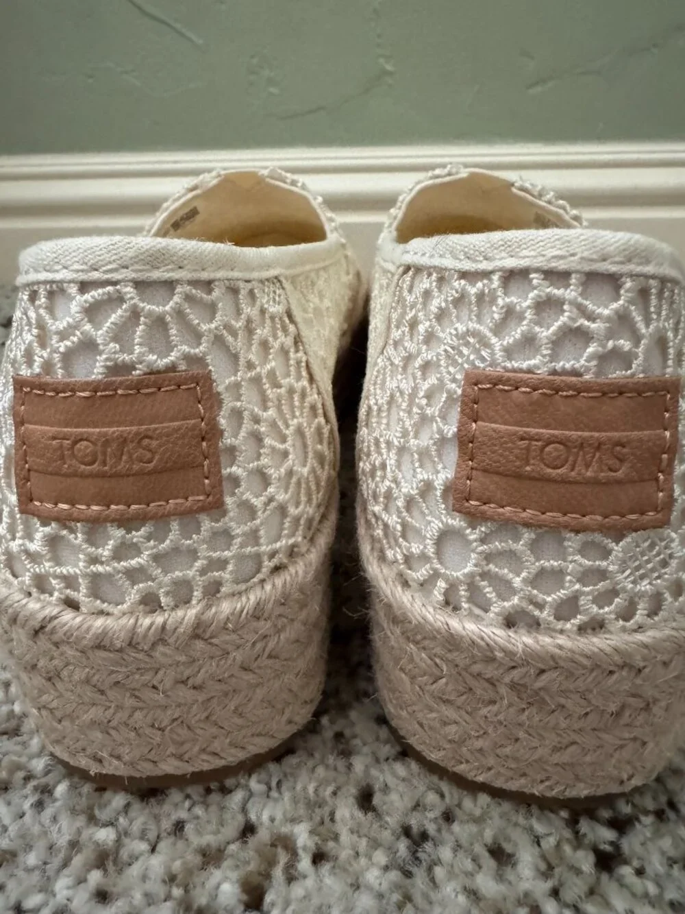 TOMS Women's Valencia Platform Espadrilles in Natural Moroccan Crochet, W6.5 LN